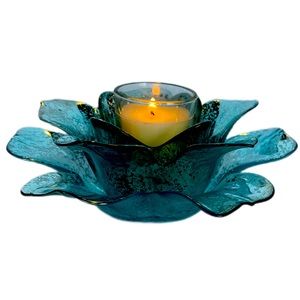 Lotus Flower Turquoise Glass Votive